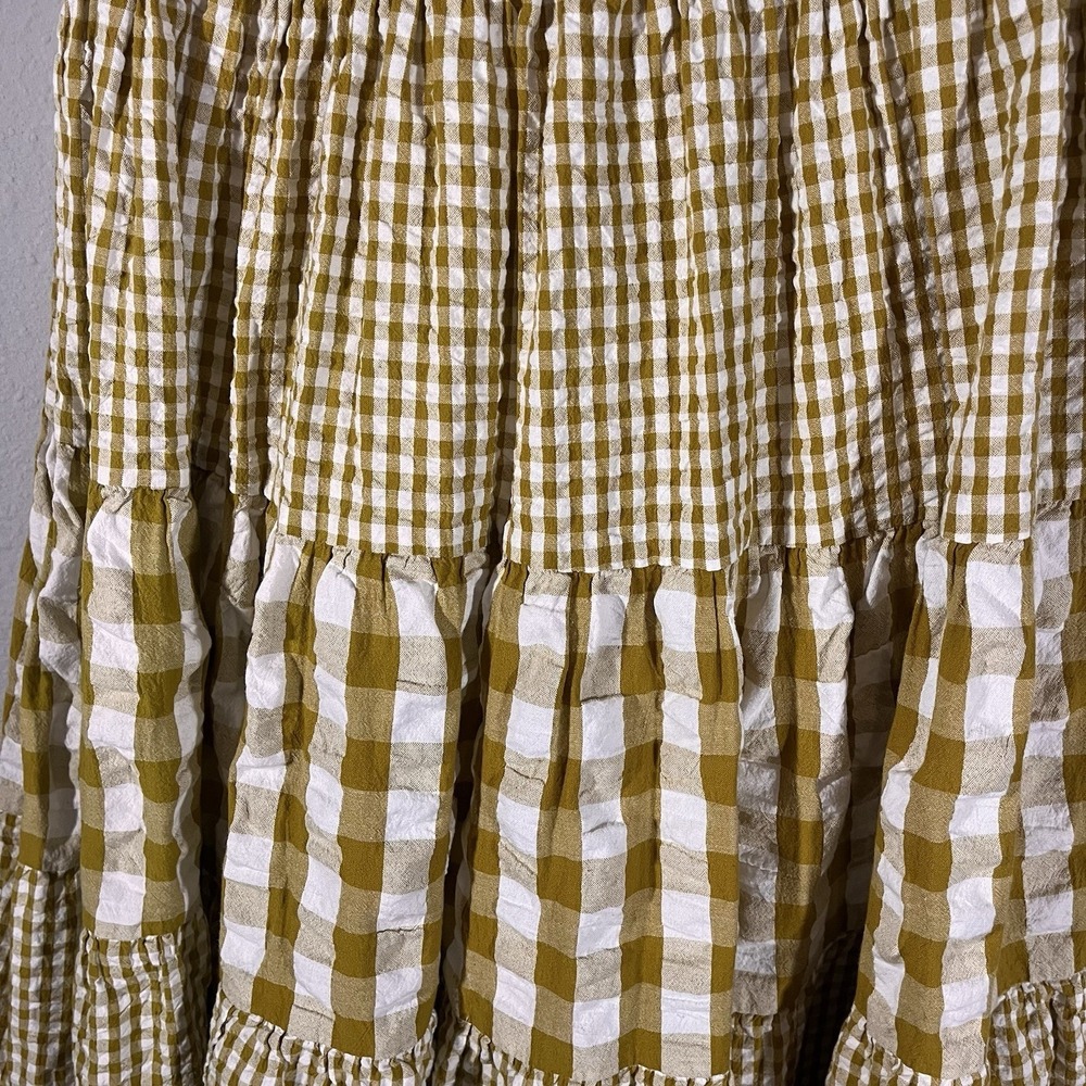 Avec Les Filles Cotton Check Tiered Smocked-Waist Maxi Skirt Tube Dress Size M - Picture 8 of 8